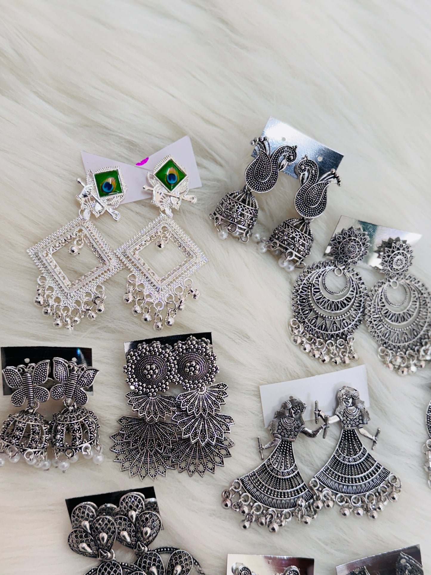 Set Of 12 Big oxidised Earrings With Love Notes