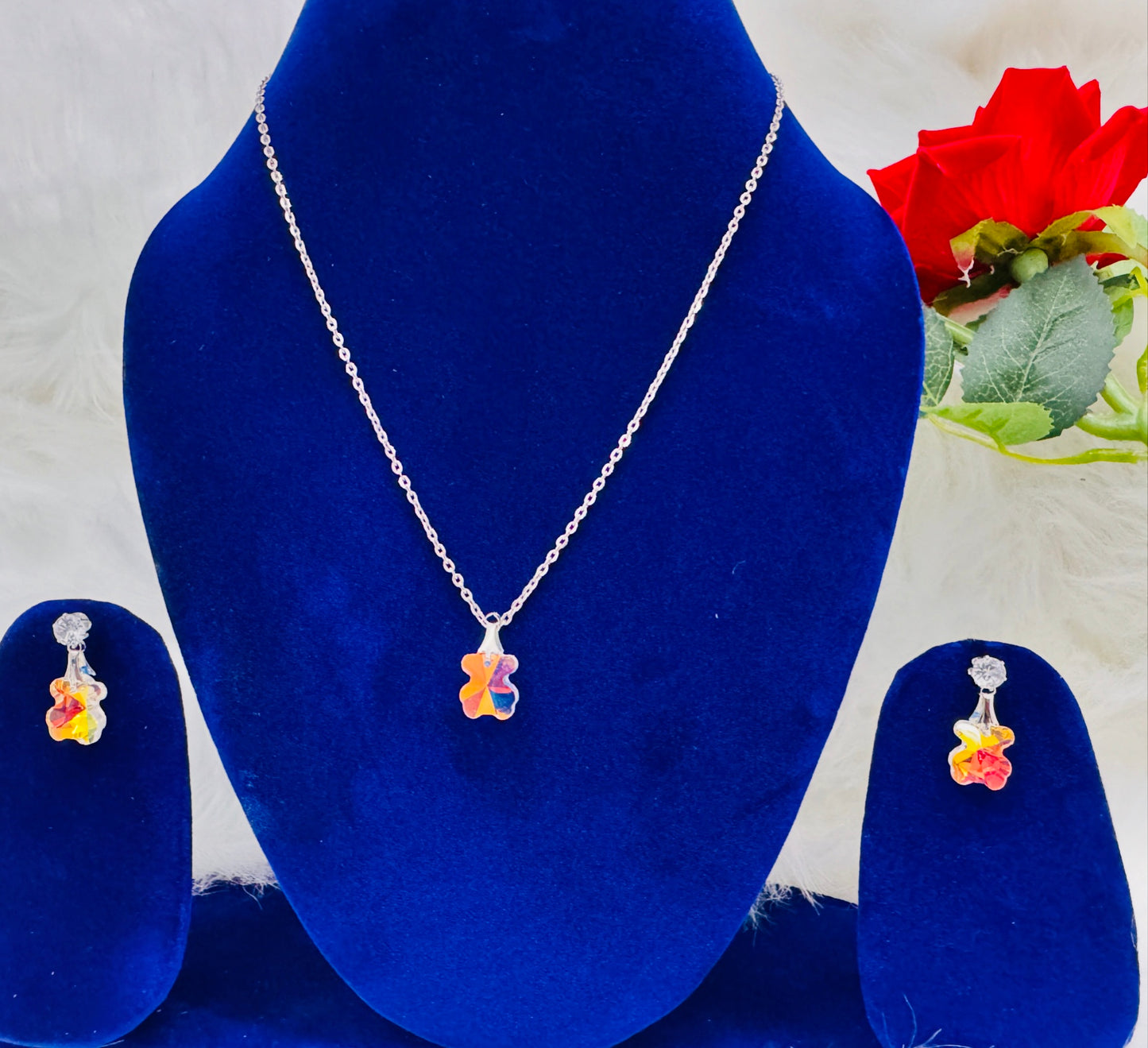 2 Neckless Set With Red Rose And gorgeous Oxidised Earrings