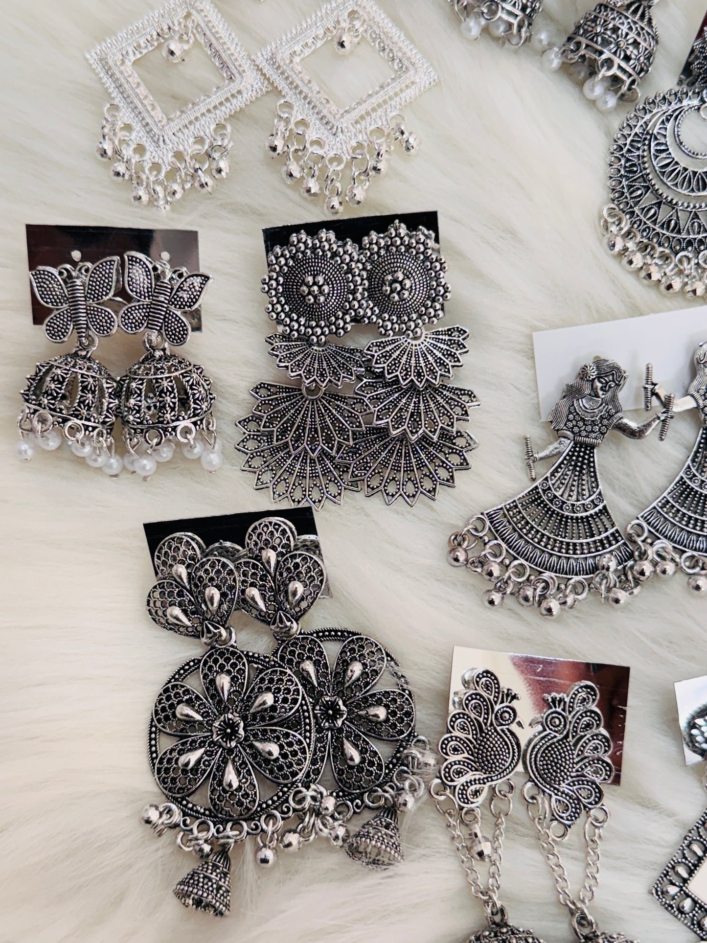 Set Of 12 Big oxidised Earrings With Love Notes