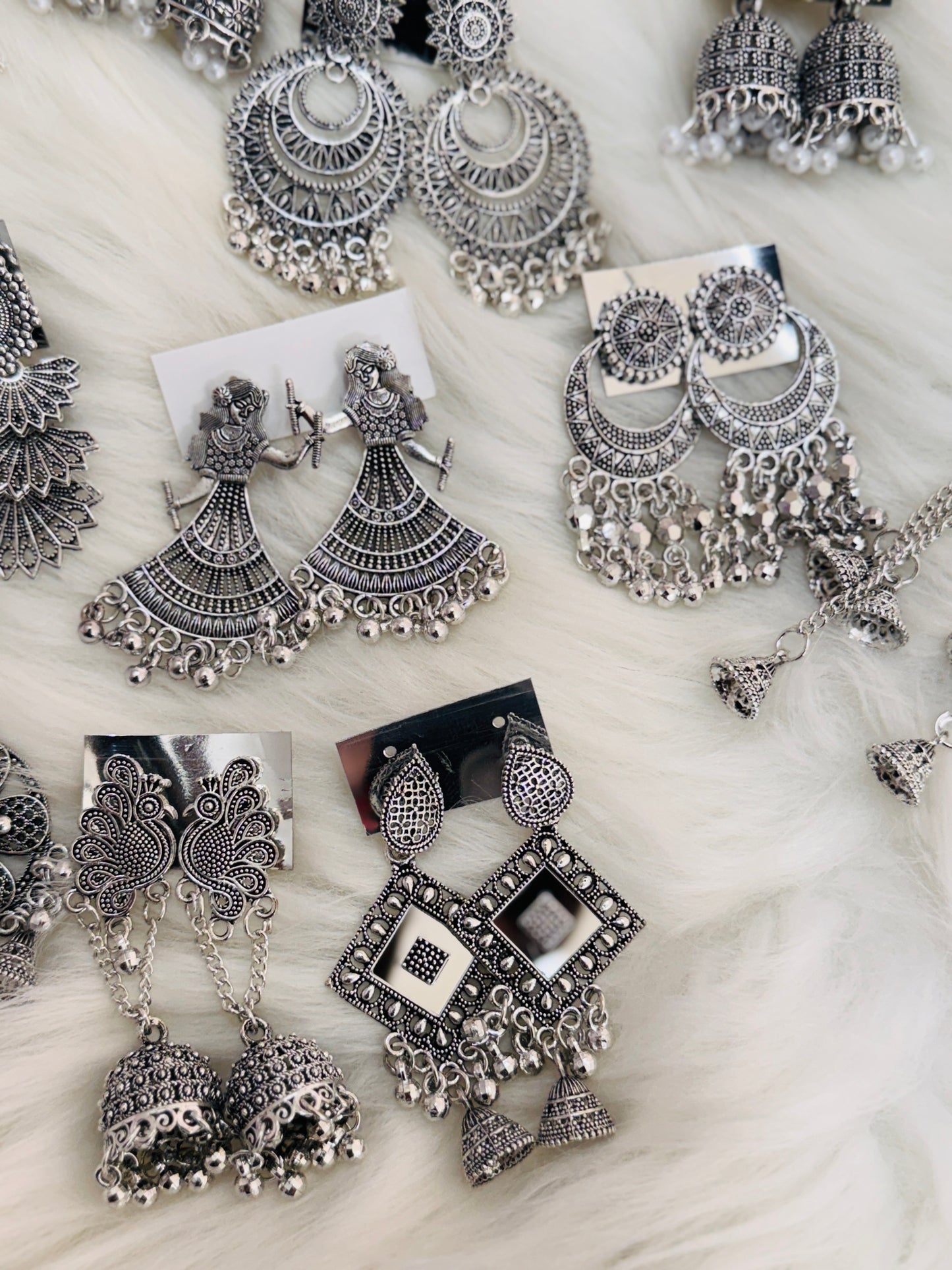 Set Of 12 Big oxidised Earrings With Love Notes