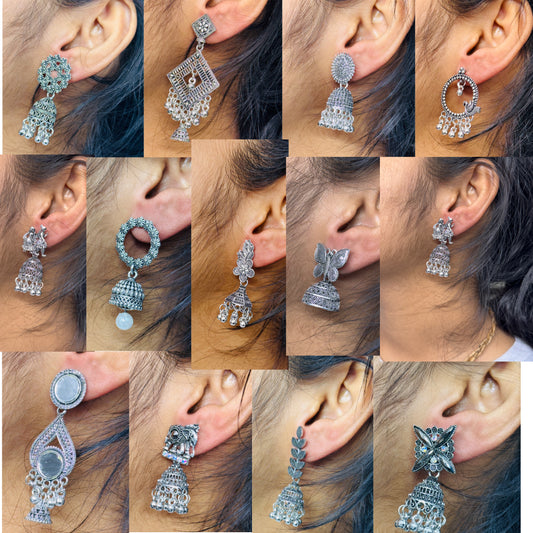 Viral 16 Pair Oxidised Earings With Free Gift (Hair Clip , Love Notes , Neckless) velvet box notincluded ( Limited Stock Buy Now )