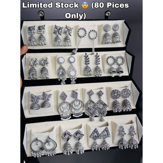 Viral 16 Pair Oxidised Earings With Free Gift (Hair Clip , Love Notes , Neckless) velvet box notincluded ( Limited Stock Buy Now )