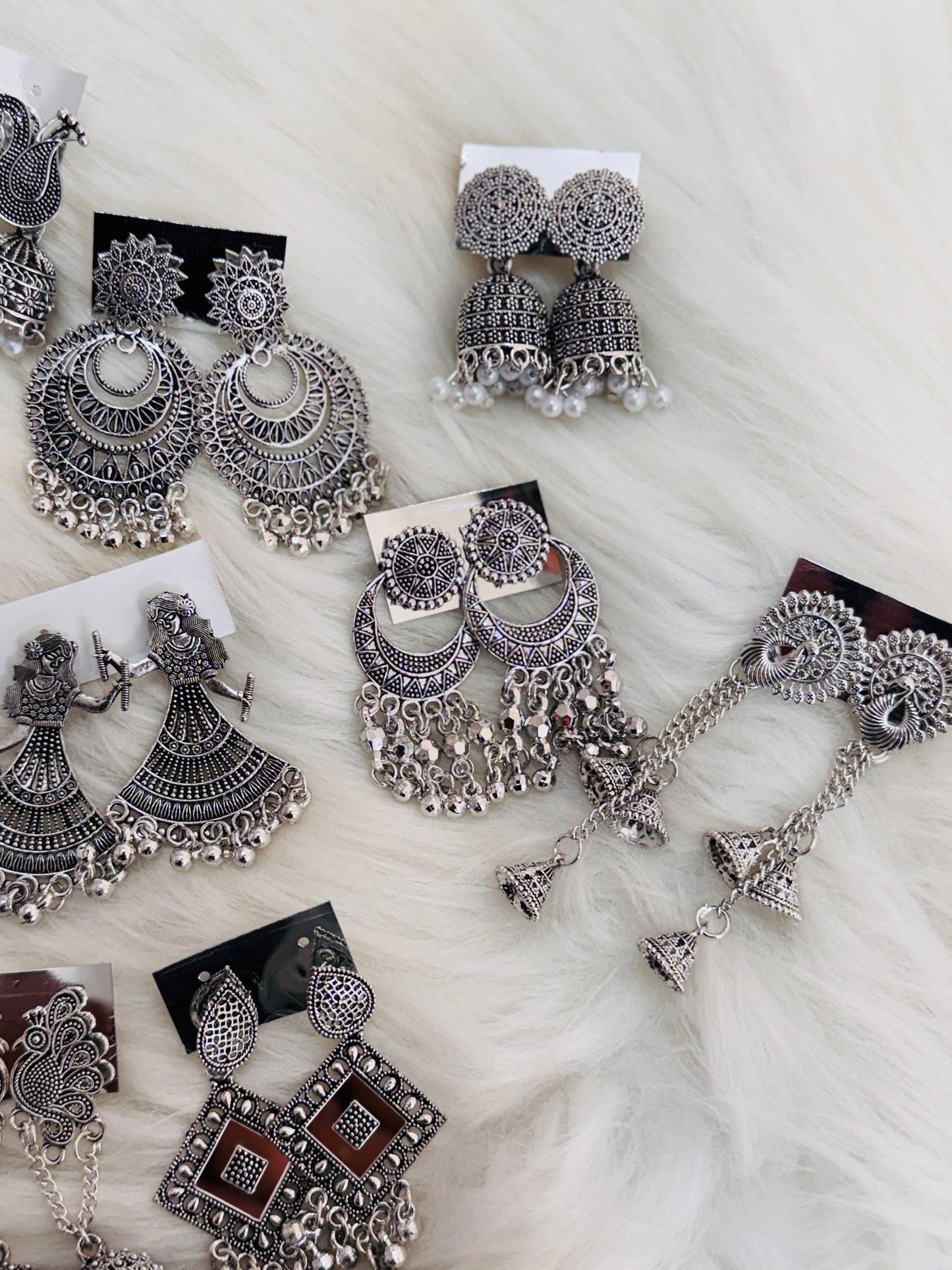 Set Of 12 Big oxidised Earrings With Love Notes