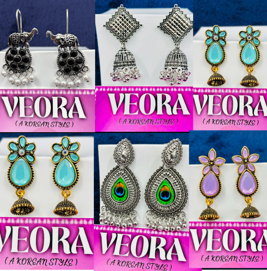 set Of 6 colour oxidised Elephant, Royal earring